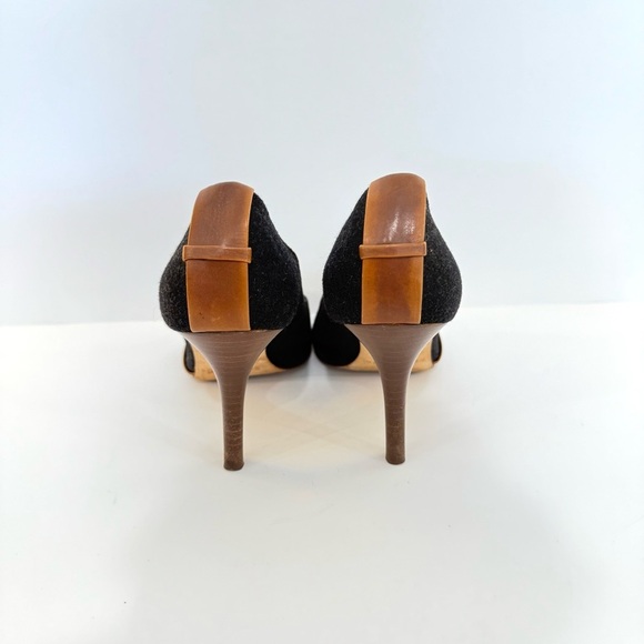 Kate Spade Black Felt Fabric Leather Rhinestone Office Open Toe Heels Size 6 B - Picture 4 of 10